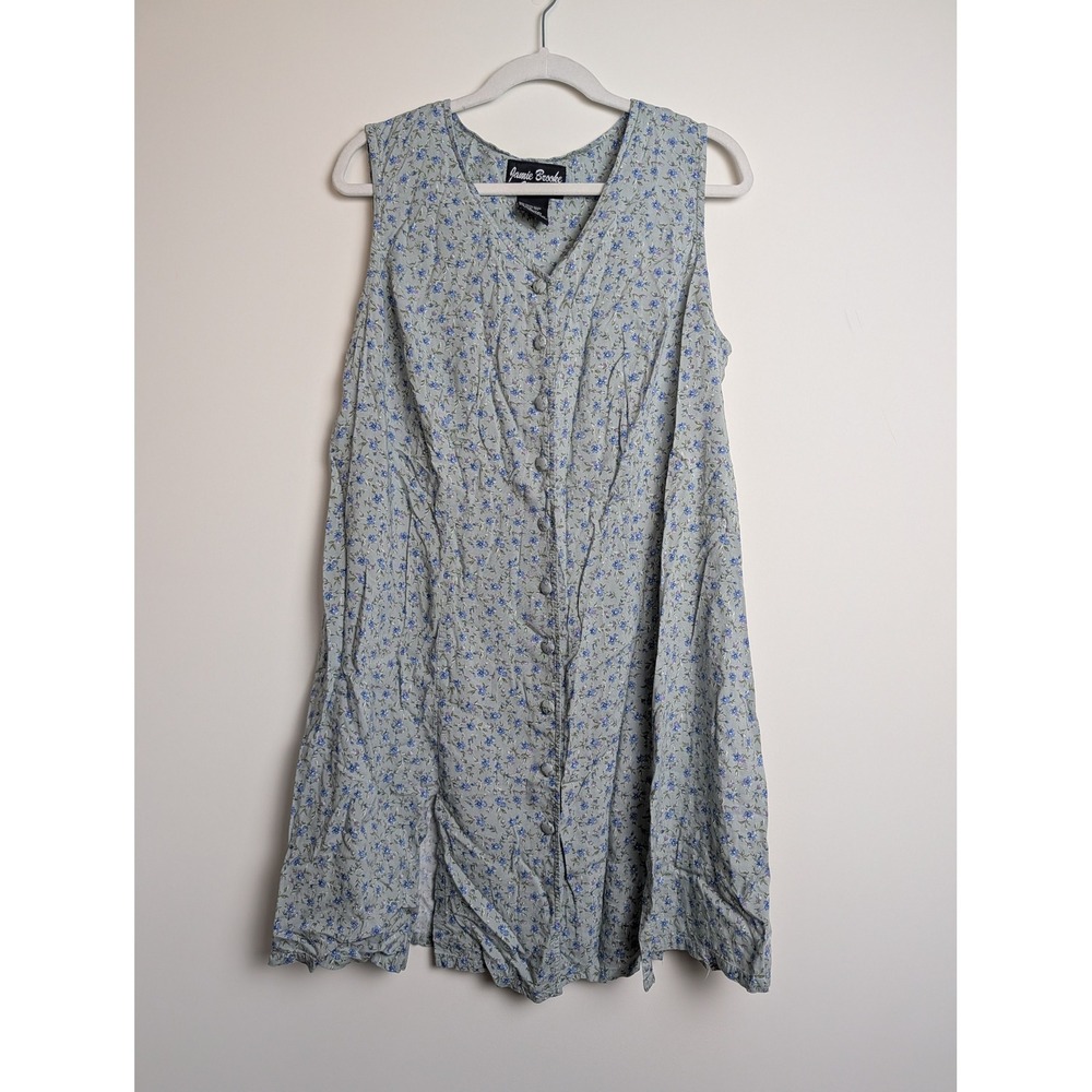 Jamie Brooke Womens 20W Vintage Blue Floral Sleeveless Button Down Dress
